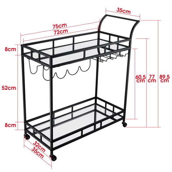 Bar Trolley with Mirror Shelves, Rolling Wine and Service Trolley With Wine Rack And Glass Holder, Modern Home Bar Storage Trolley, Suitable for Kitchen and Restaurant Bar Trolley with Mirror Shelves, Rolling Wine and Service Trolley With Wine Rack And Glass Holder, Modern Home Bar Storage Trolley, Suitable for Kitchen and Restaurant